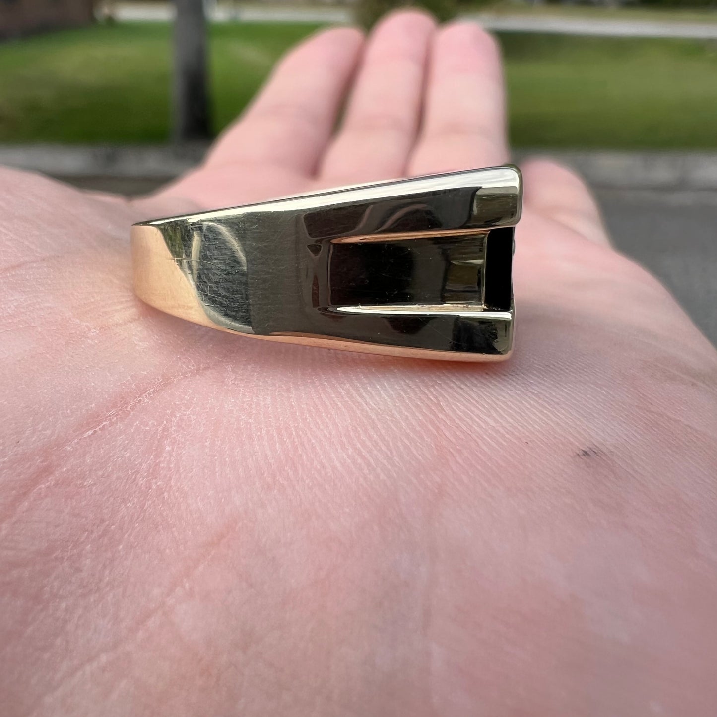 Vintage Solid 14k Yellow Gold Black Onyx Emerald And Diamond Modernist Ring (10.5)