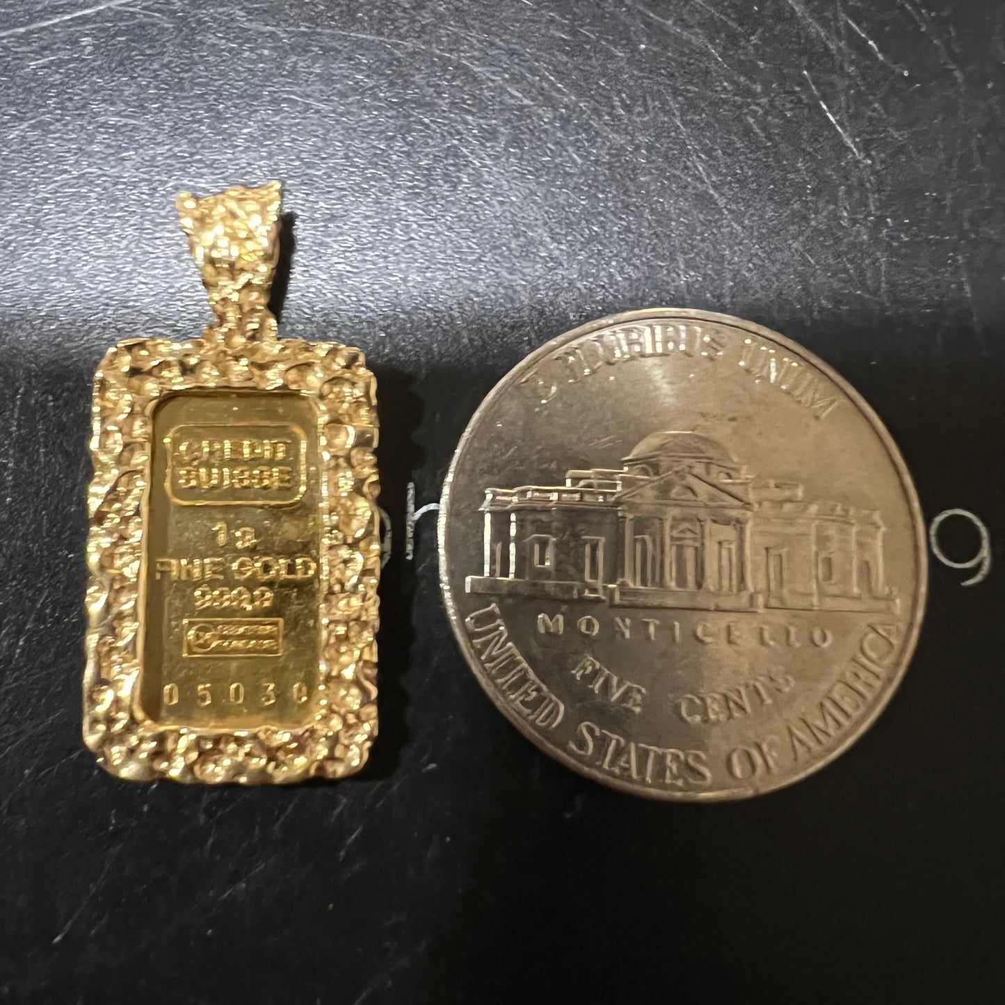 1980’s Pure .999 24k Gold (1g) Credit Suisse Bar Nugget Pendant