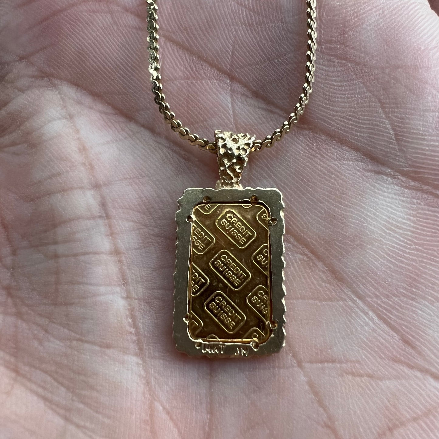 1980’s Pure .999 24k Gold (1g) Credit Suisse Bar Nugget Pendant