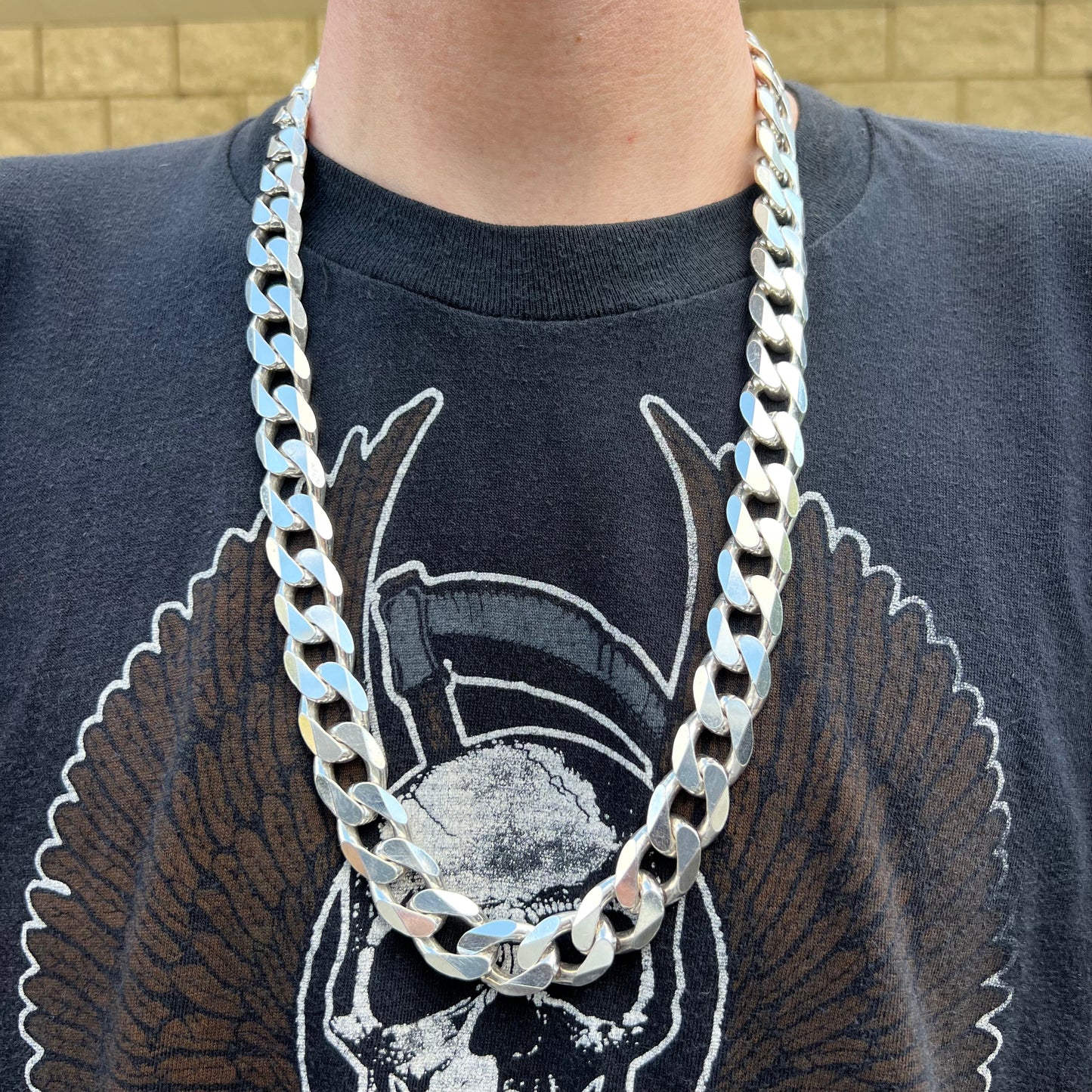 1990’s Solid Sterling/.925 Super Heavyweight Italian Cuban Link Necklace (28”)