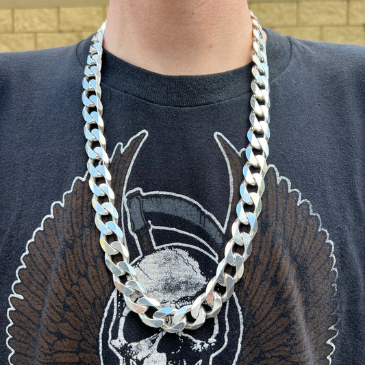 1990’s Solid Sterling/.925 Super Heavyweight Italian Cuban Link Necklace (28”)