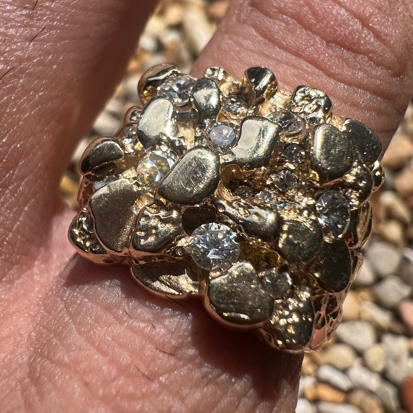 1970’s Custom .75CTW Natural Diamond Flooded 14k Yellow Gold Nugget Ring (10)