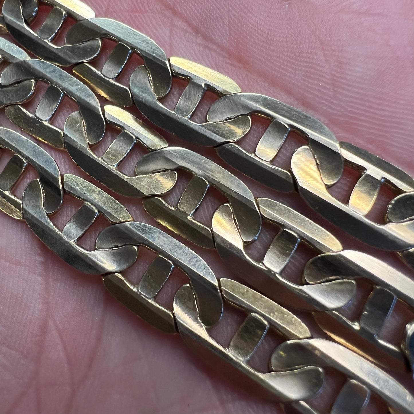 Vintage Solid 14k Yellow Gold Heavyweight Beveled Edge Italian Mariner Link Necklace (20”)