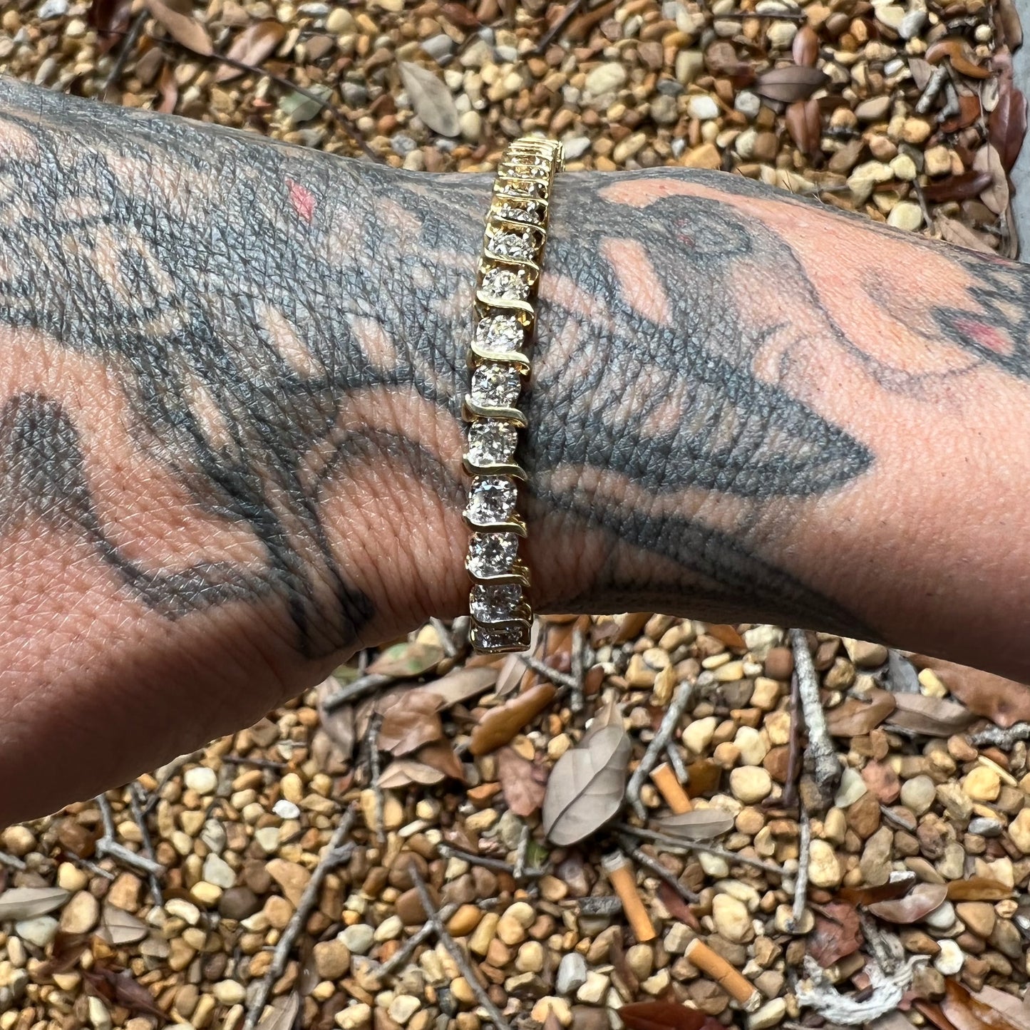 Vintage 14k Yellow Gold 4.1CTW Natural Diamond S-Link Tennis Bracelet (7.35”)