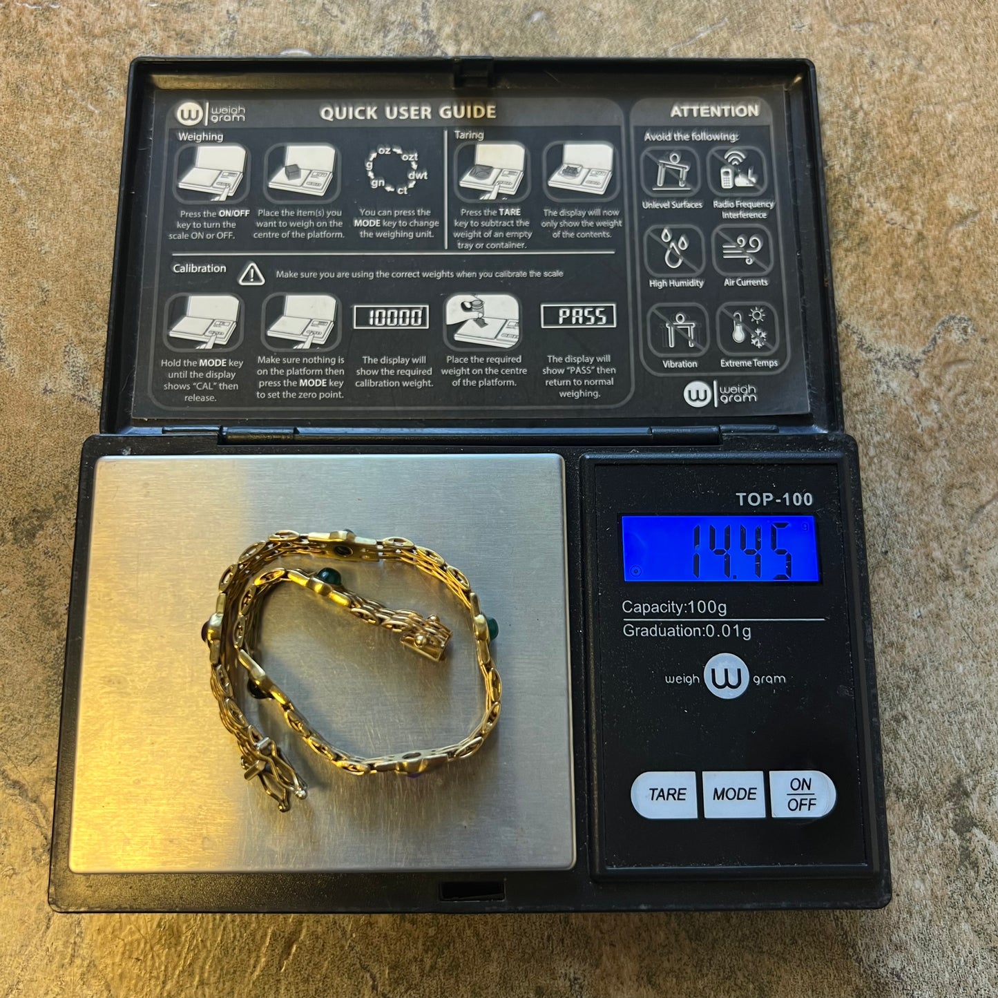 Vintage 14k Yellow Gold Multi-Stone Cabochon Panther Link Bracelet (7.25”)