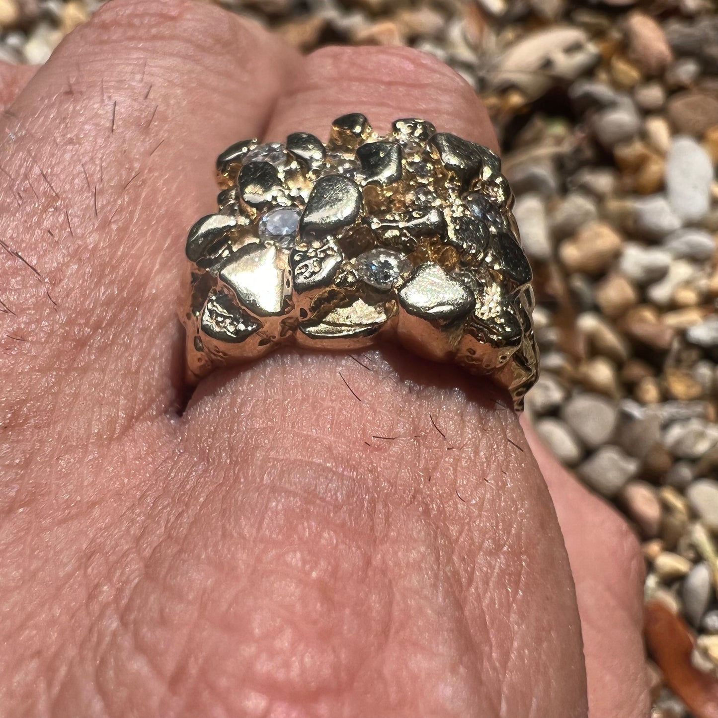 1970’s Custom .75CTW Natural Diamond Flooded 14k Yellow Gold Nugget Ring (10)
