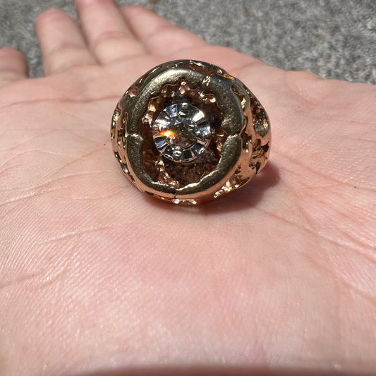 Mid-Century 14k Honeycomb Nugget Diamond Solitaire Ring (8.75)