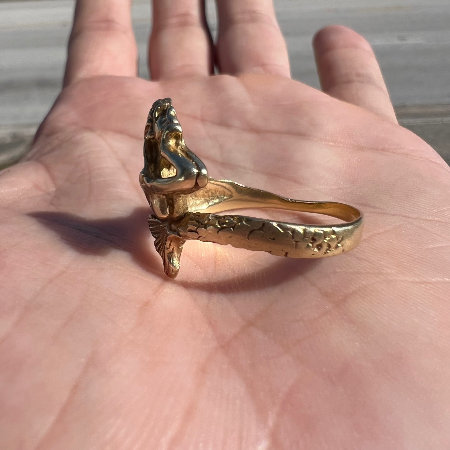 Art Deco 1920’s Era Solid 14k Yellow Gold Mermaid Ring (11)