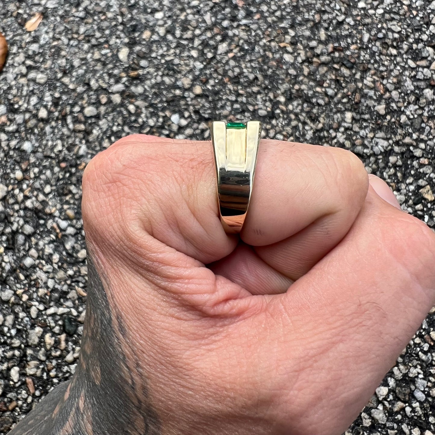 Vintage Solid 14k Yellow Gold Black Onyx Emerald And Diamond Modernist Ring (10.5)