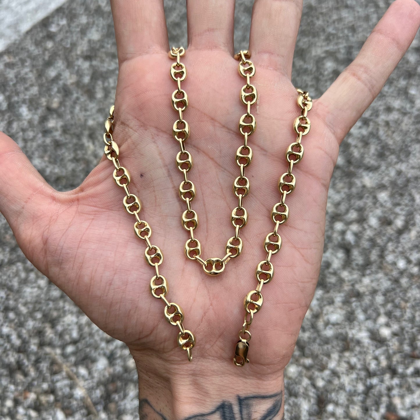 Vintage 14k Yellow Gold Classic Puffed Gucci Link Necklace (18.75”)