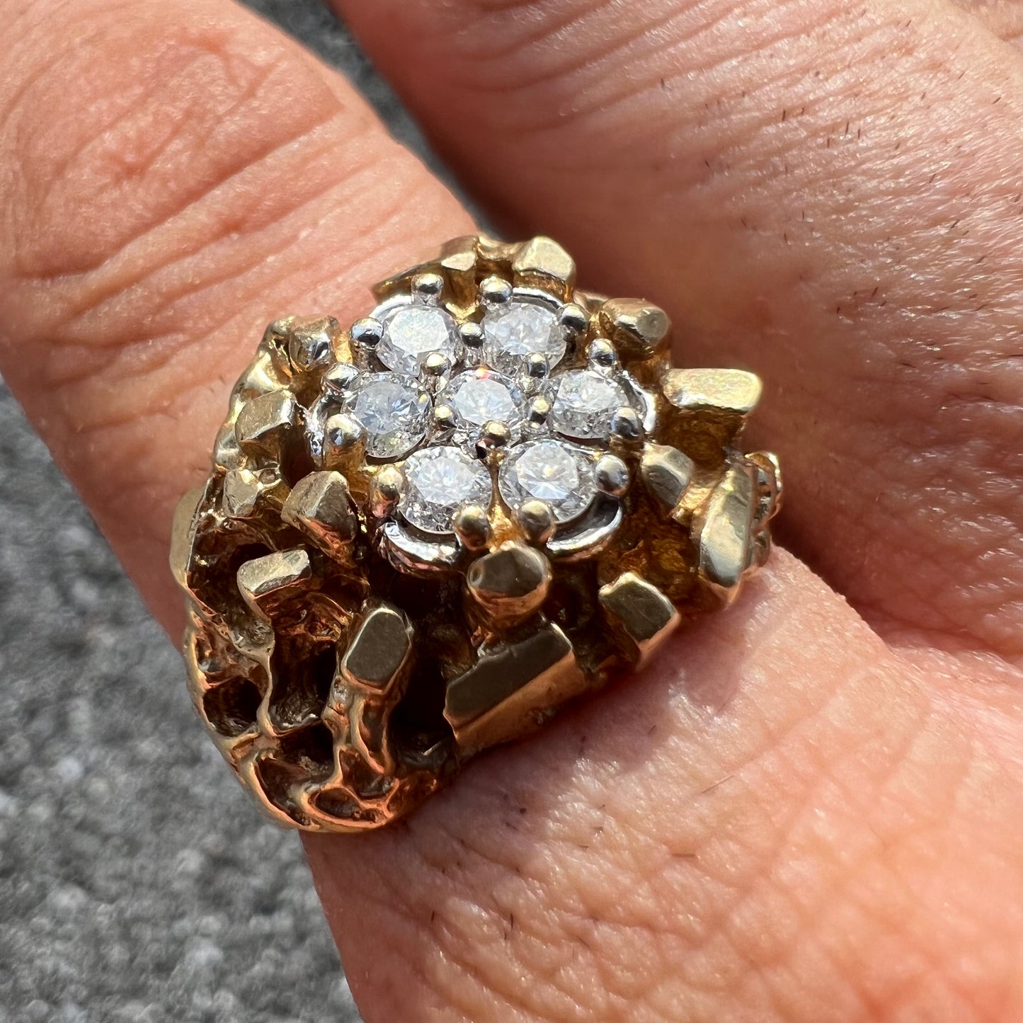 1980’s 14k Kentucky Diamond Cluster (.50CTW) Freeform Nugget Ring (9)