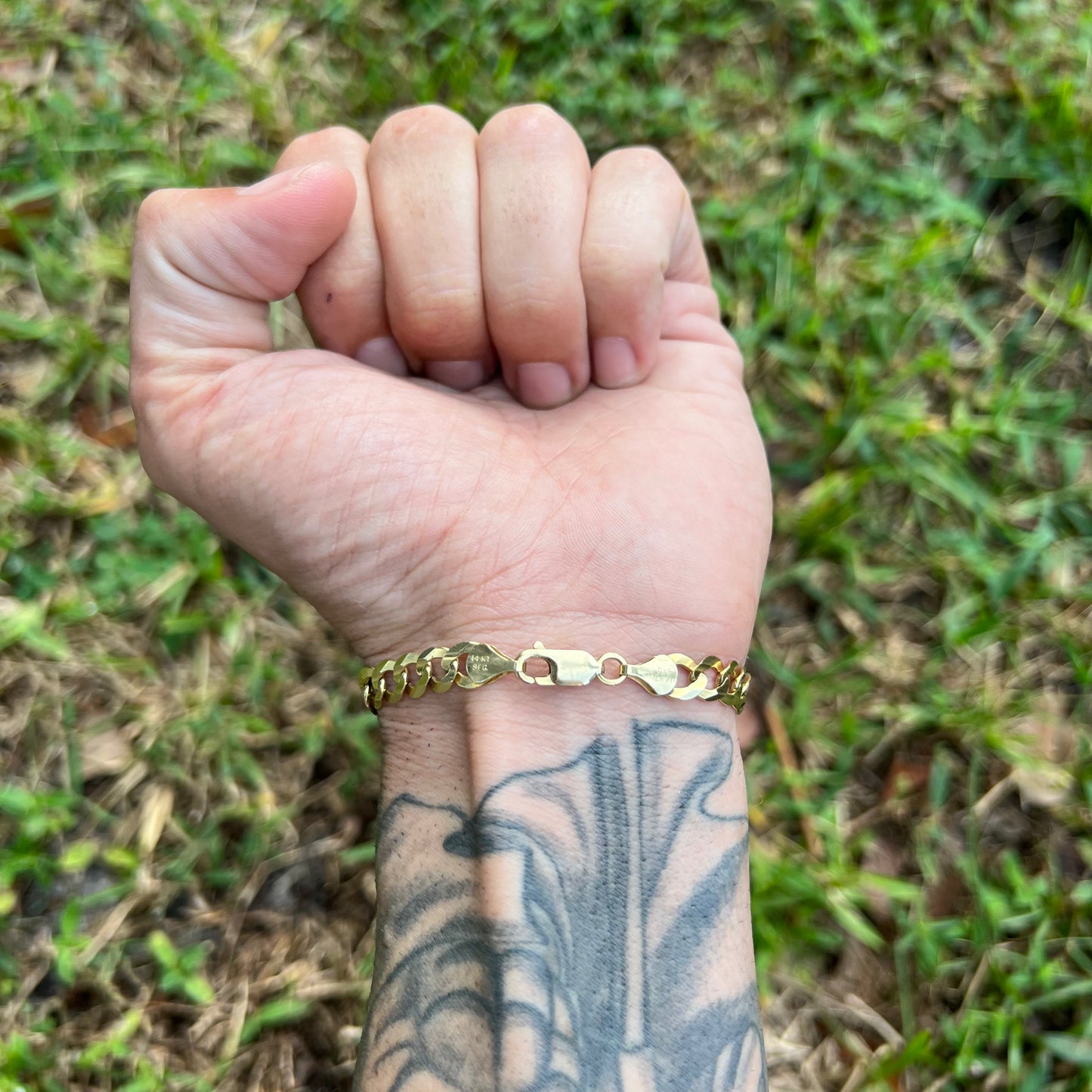 Vintage Solid 14k Yellow Gold Beveled Edge Cuban/Curb Link Bracelet (8”)