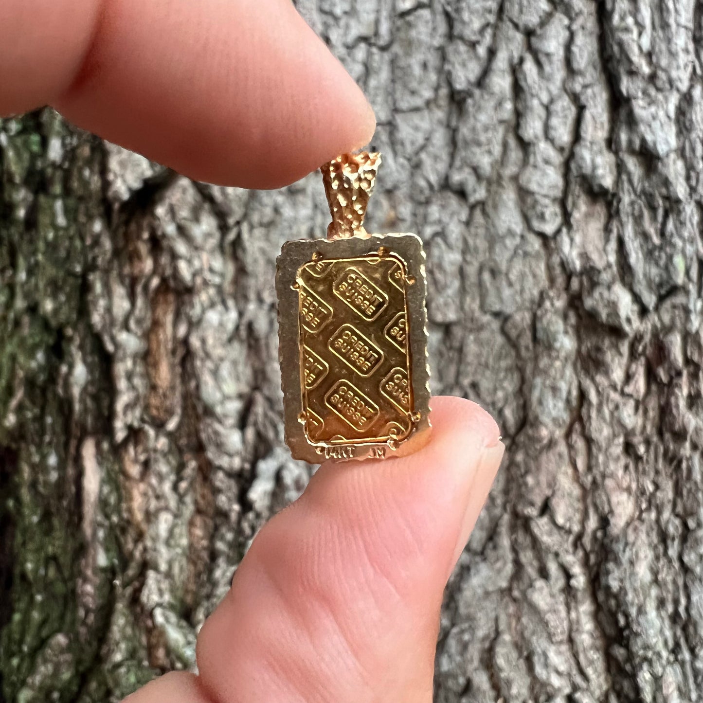 1980’s Pure .999 24k Gold (1g) Credit Suisse Bar Nugget Pendant