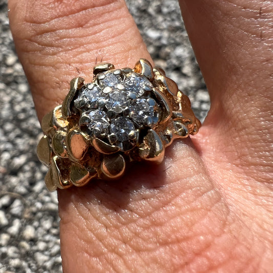 1970’s 14k Kentucky Cluster Diamond Nugget Ring (13)