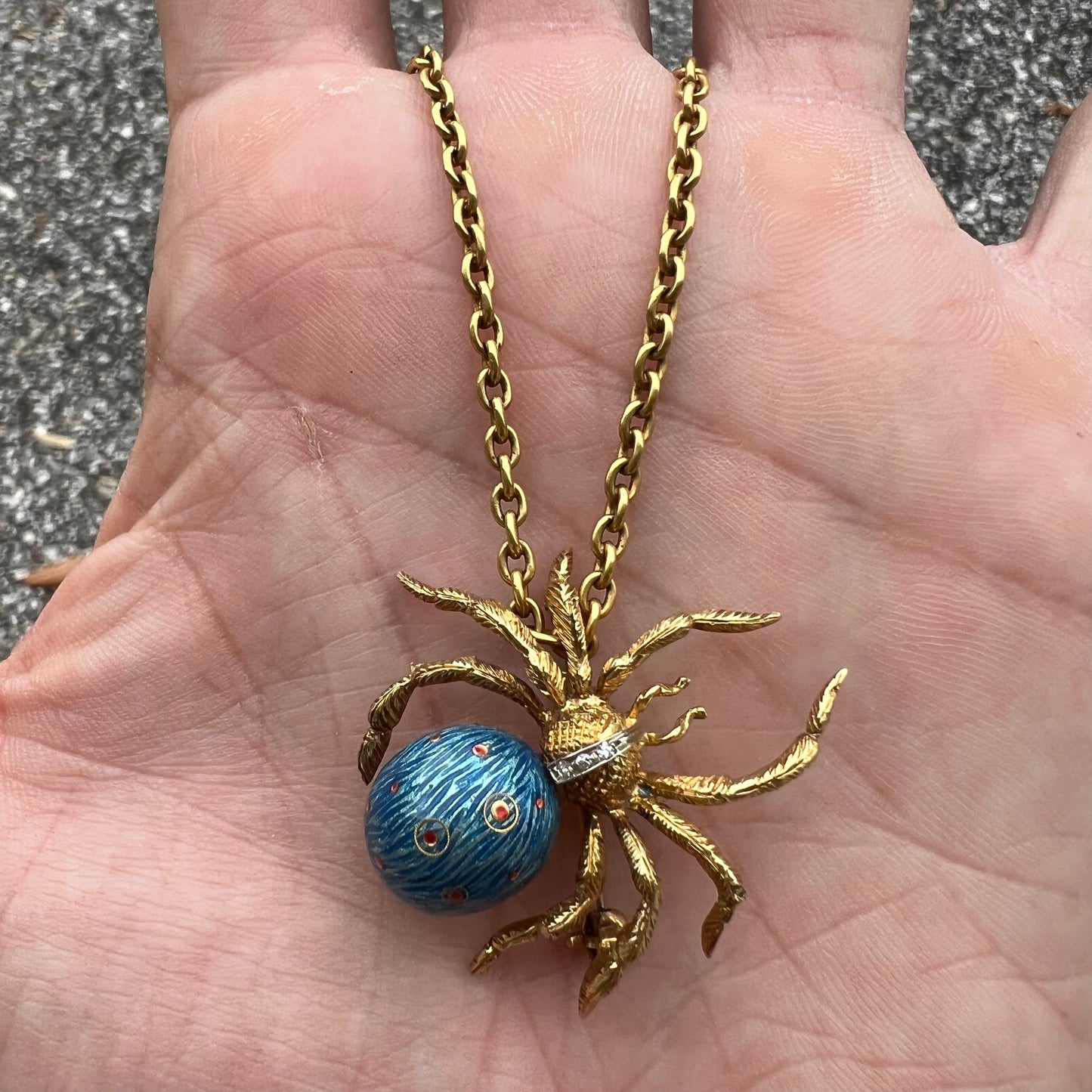 Mid-Century Italian 18k Gold Fire Enameled Spider Brooch By Corletto
