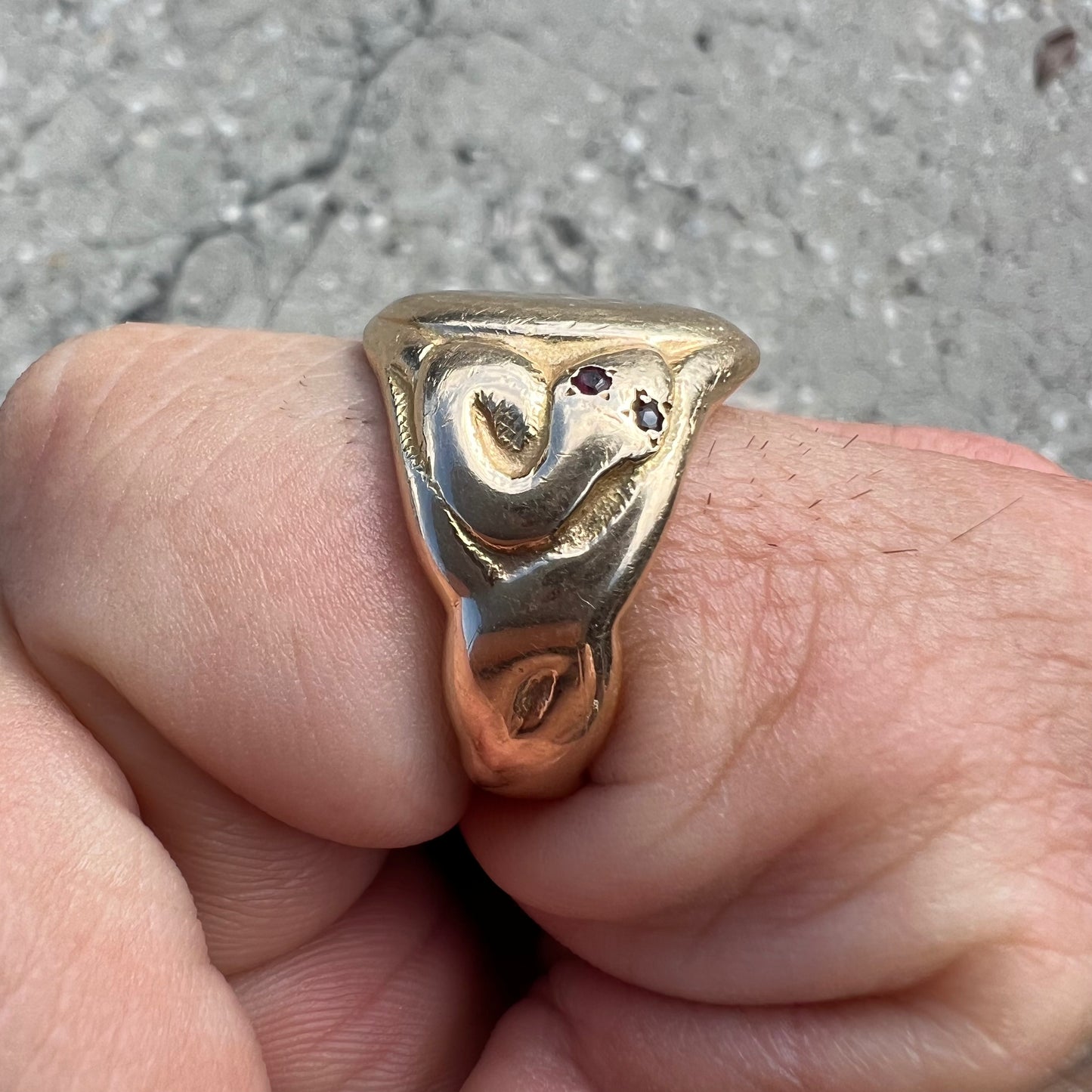 Victorian Era Solid 14k Yellow Gold Double Serpent Signet Ring (10)