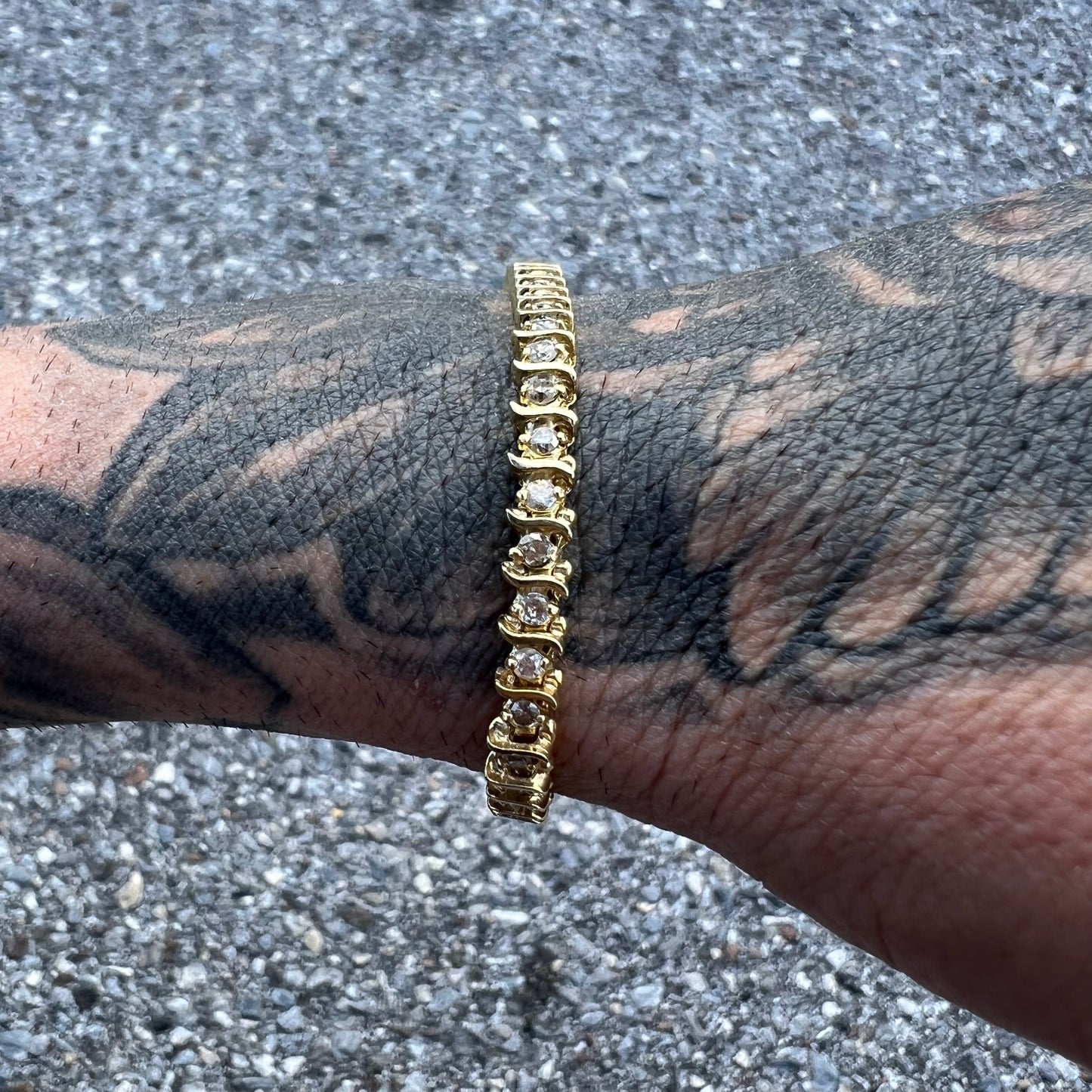 Vintage 14k Yellow Gold 2.0CTW Natural Diamond S-Link Tennis Bracelet (7”)