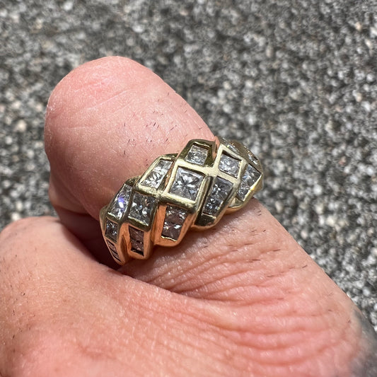 Vintage 14k Princess Cut 1.5CTW Natural Diamond Custom Mosaic Ring (5.25)