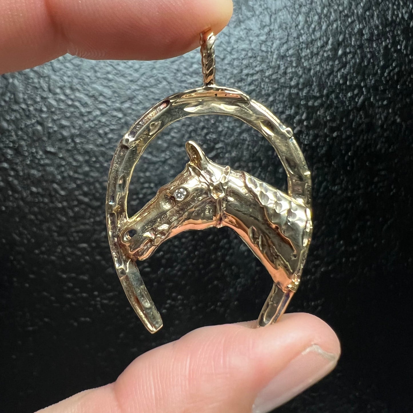 1980’s Solid 14k Yellow Gold Large Good Luck Horseshoe Pendant