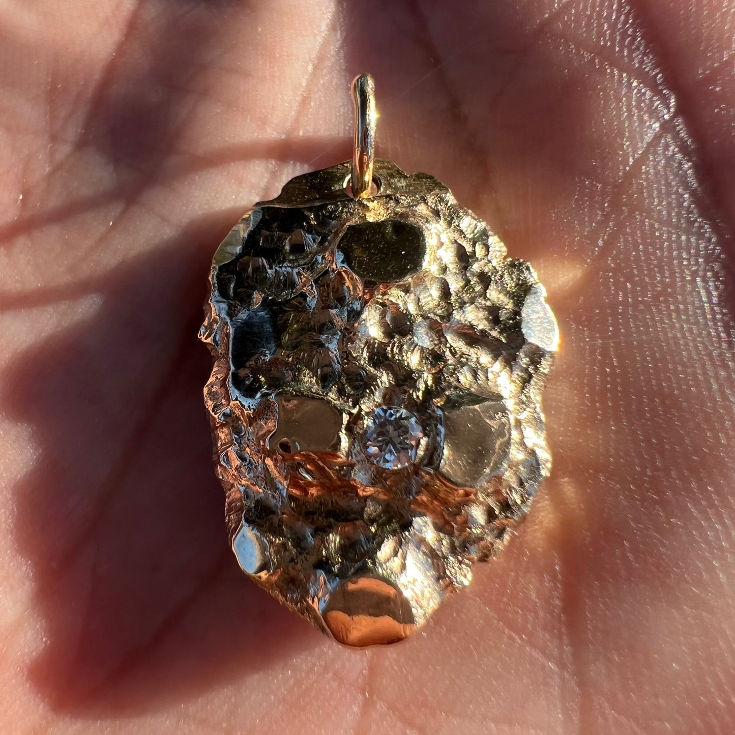 Solid 18k Yellow Gold Natural Diamond Encrusted Nugget Pendant