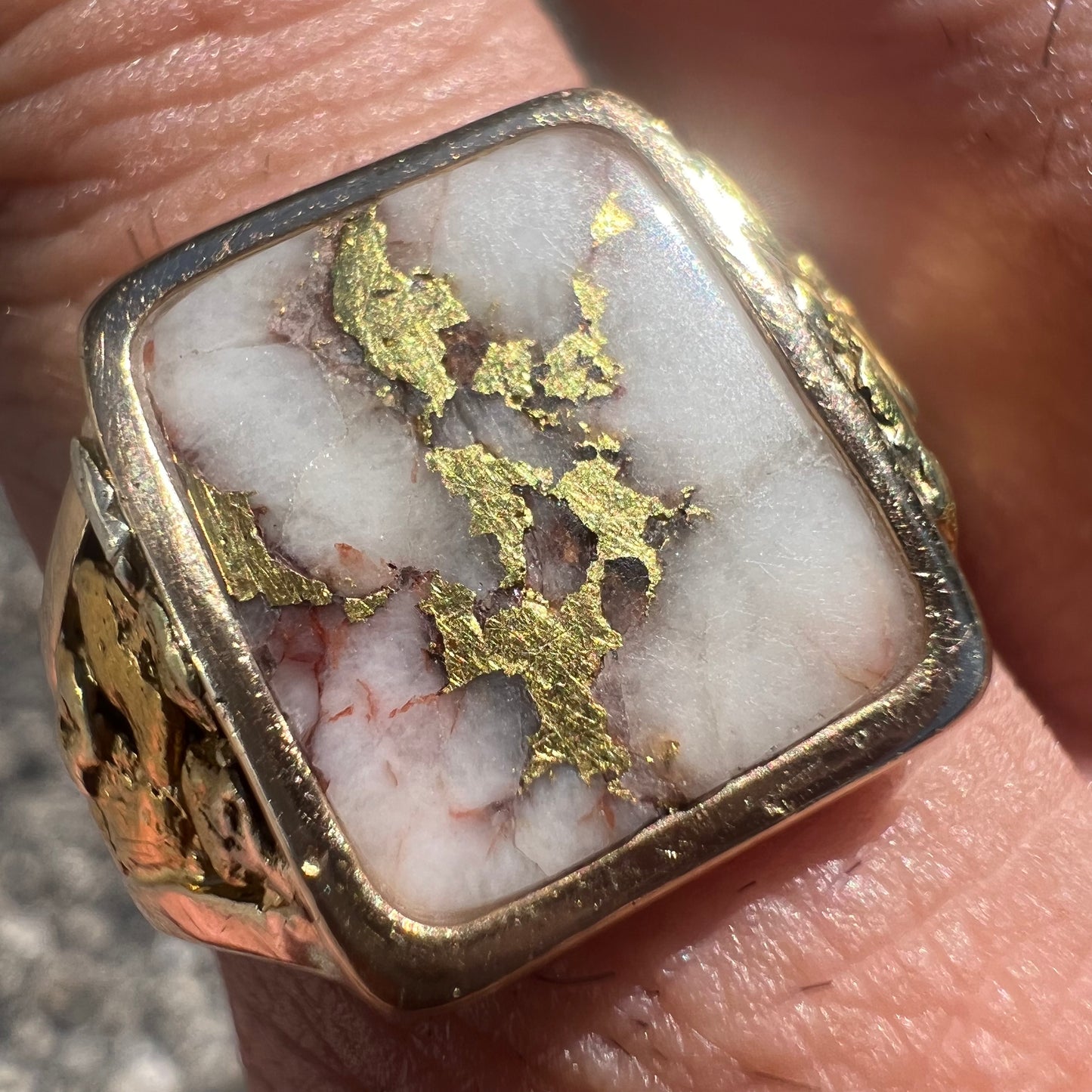 Vintage 22k Raw Gold Nugget  Bearing Quartz 14k Signet Ring By Orocal Model:RM760Q (10.5)