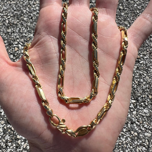 Vintage Solid 14k Yellow Gold High End Italian Designer Diamondcut Milano Rope Chain (18.5”)