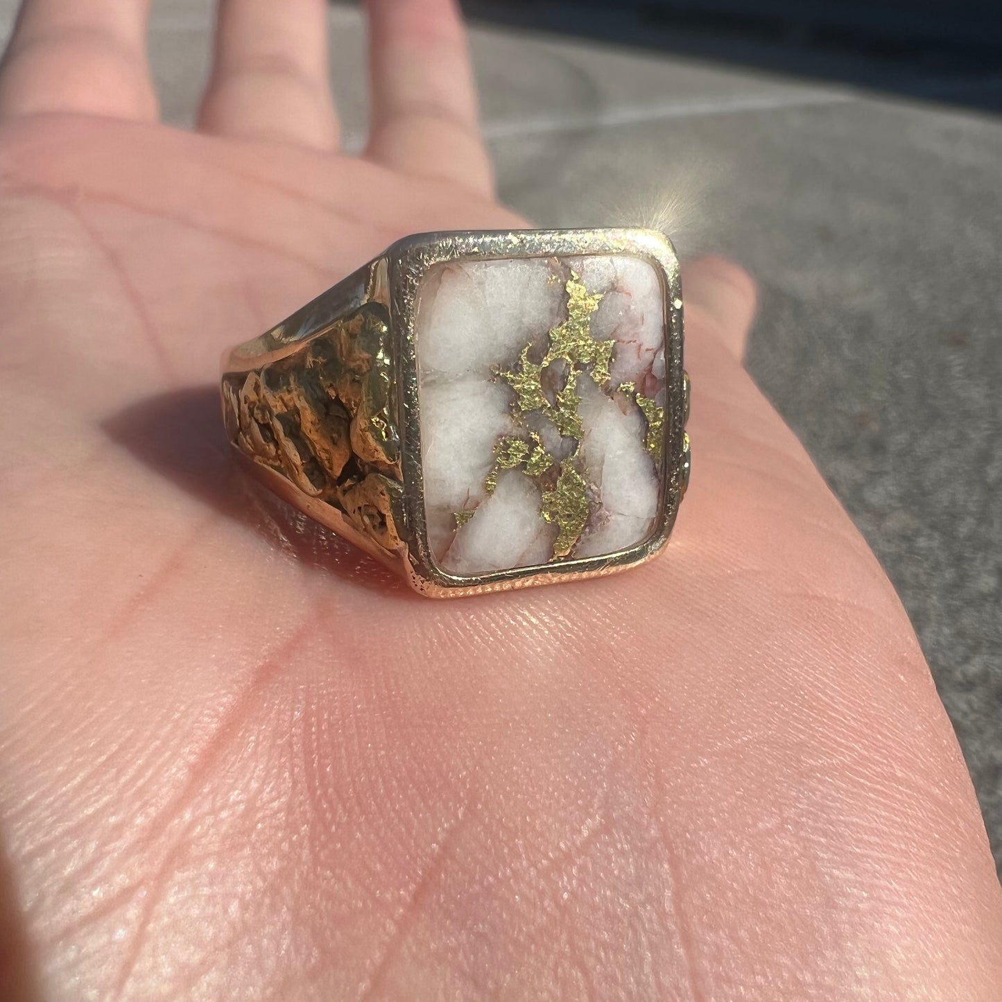Vintage 22k Raw Gold Nugget  Bearing Quartz 14k Signet Ring By Orocal Model:RM760Q (10.5)