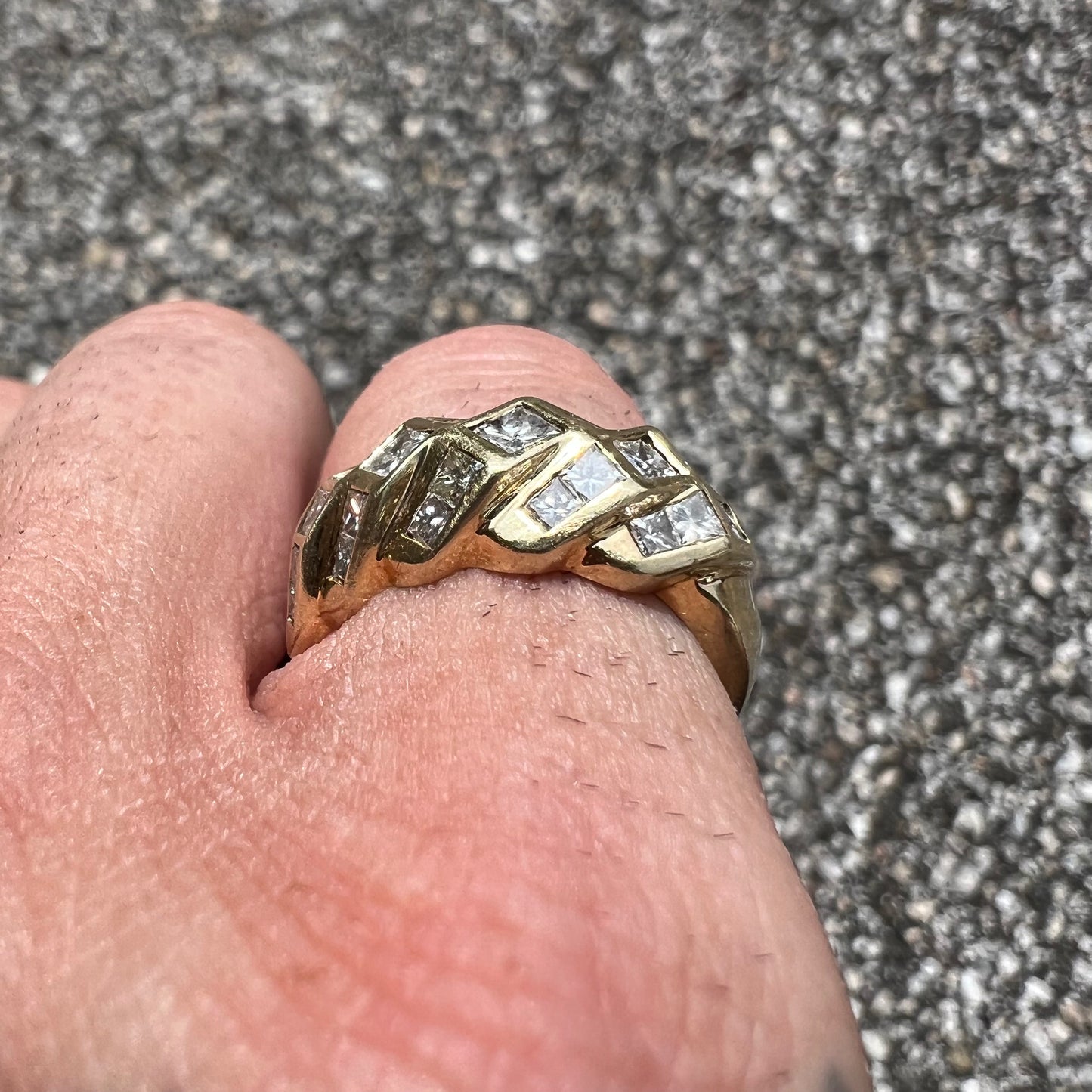 Vintage 14k Princess Cut 1.5CTW Natural Diamond Custom Mosaic Ring (5.25)