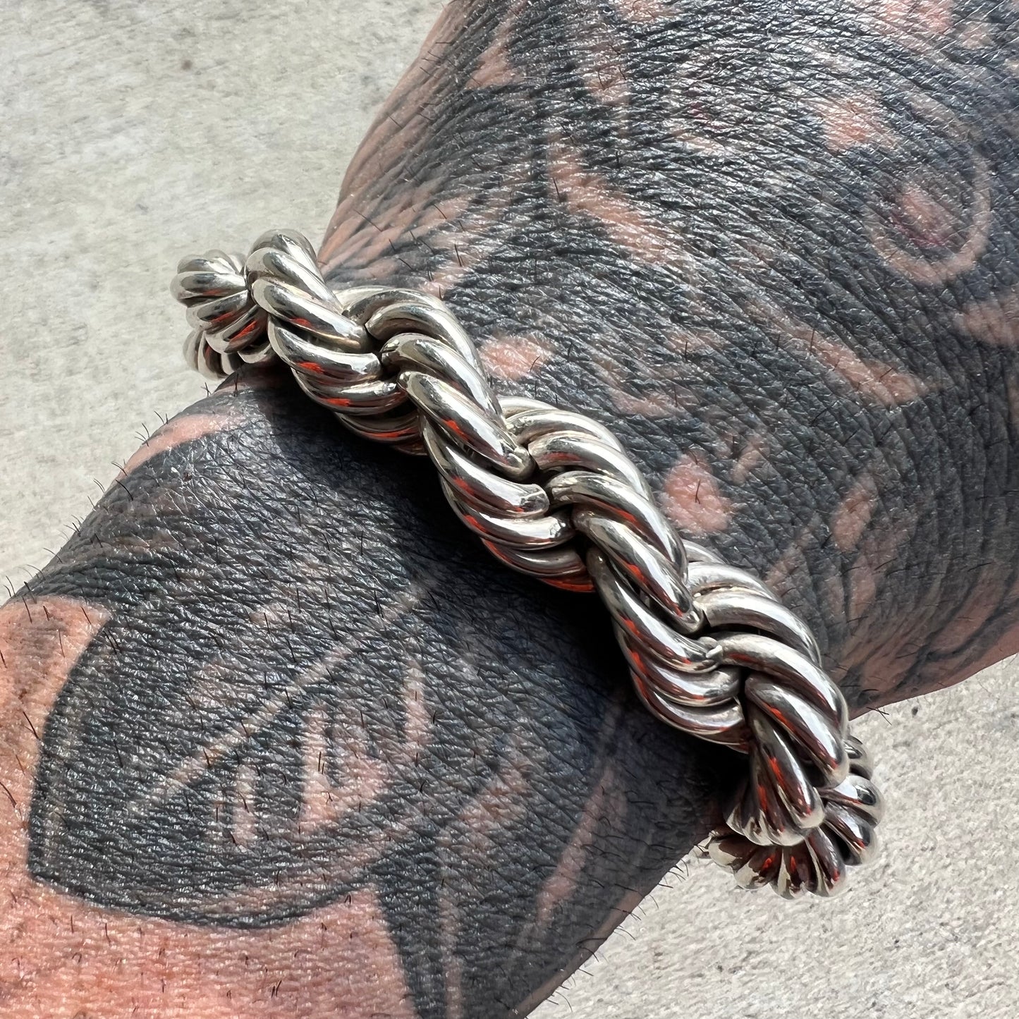 1970’s-80’s TAXCO Solid Sterling/.925 Super Heavyweight Chunky Rope Bracelet With Screw Clasp (8.5”)