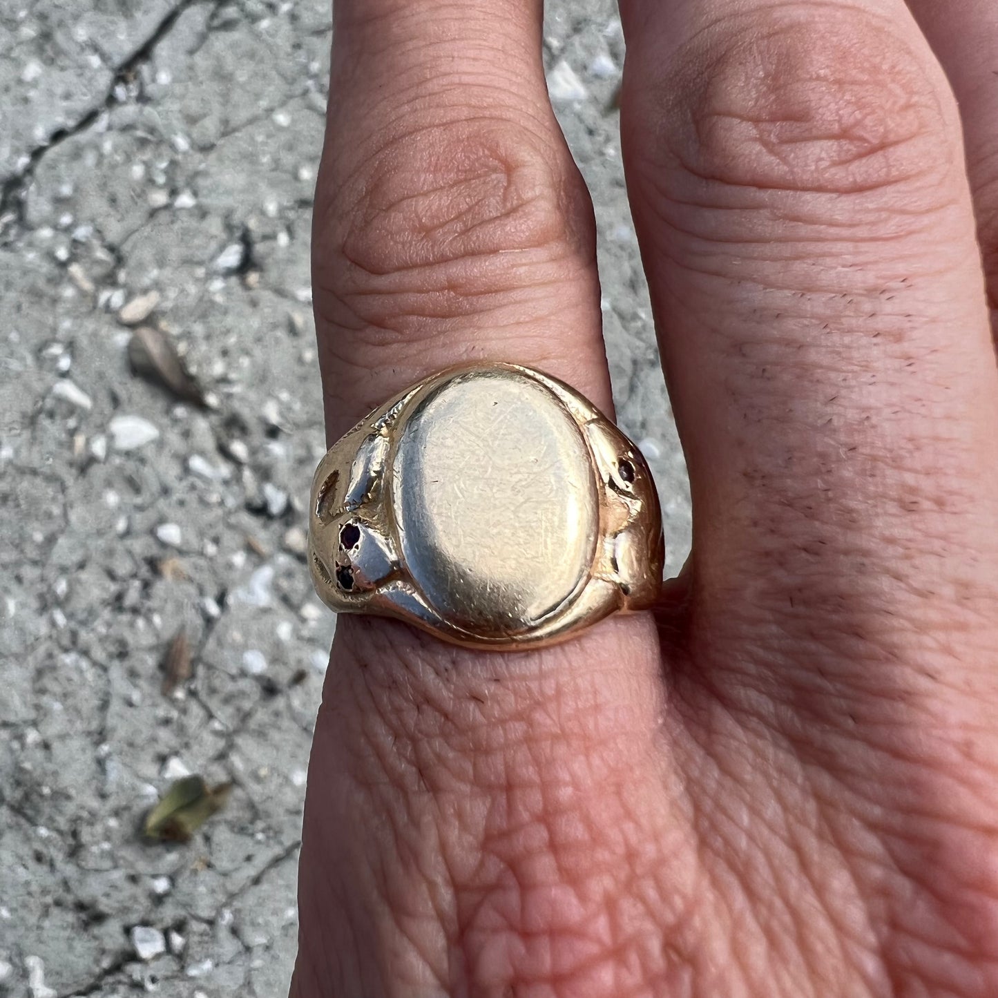 Victorian Era Solid 14k Yellow Gold Double Serpent Signet Ring (10)