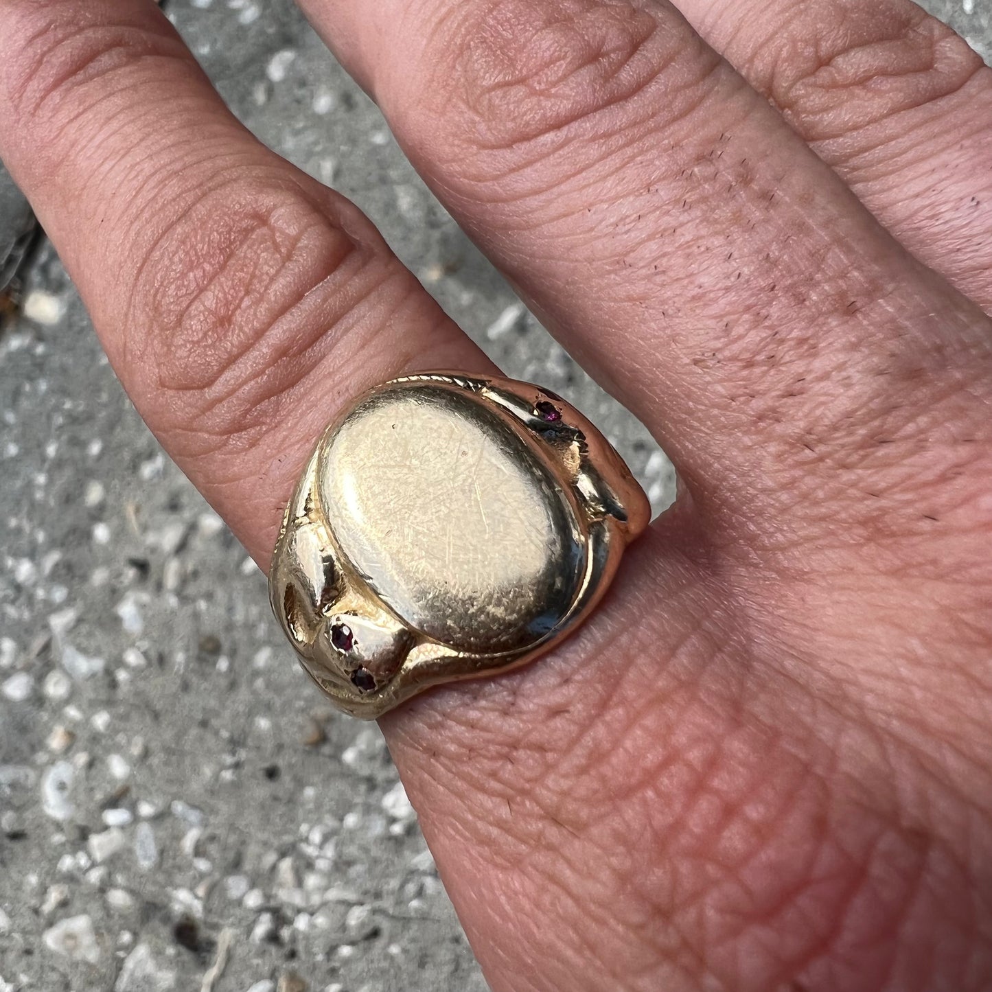 Victorian Era Solid 14k Yellow Gold Double Serpent Signet Ring (10)