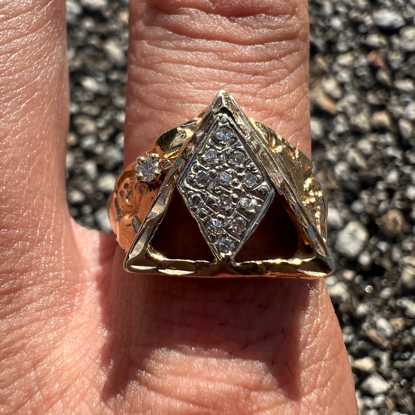 1980’s Custom 14k Natural Diamond Billiards Rack Diamondcut Nugget Ring (10)