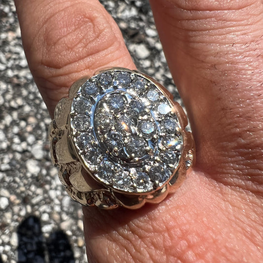 1980’s 10k Yellow Gold 3.0CTW Natural Diamond Cluster Nugget Ring (12)