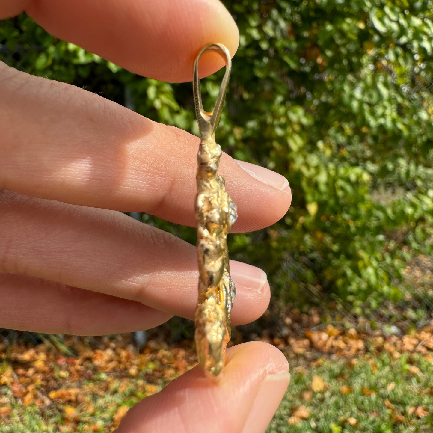 Vintage Custom Solid 14k Yellow Gold Natural Old Euro Cut Diamond Encrusted Nugget Pendant
