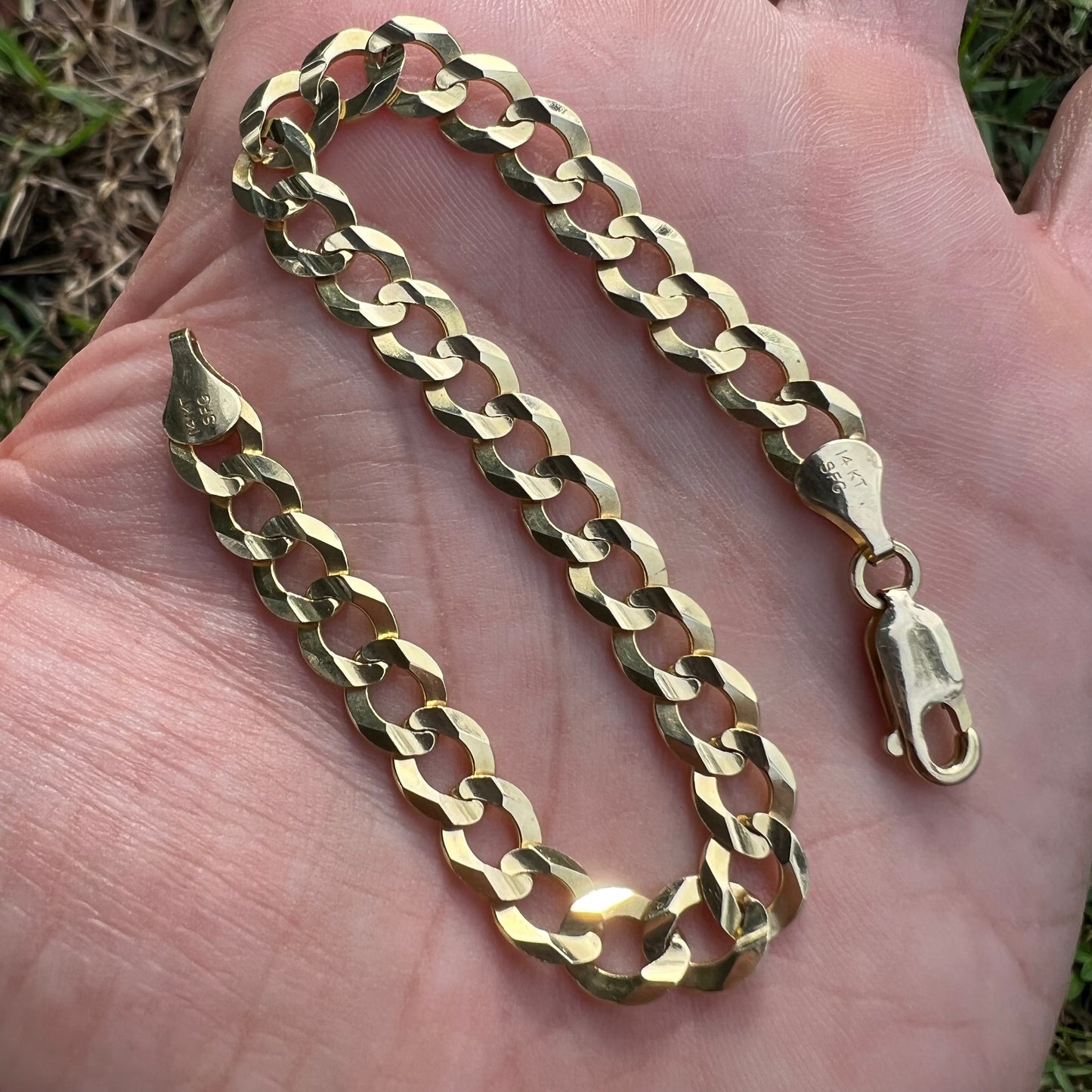 Vintage Solid 14k Yellow Gold Beveled Edge Cuban/Curb Link Bracelet (8”)
