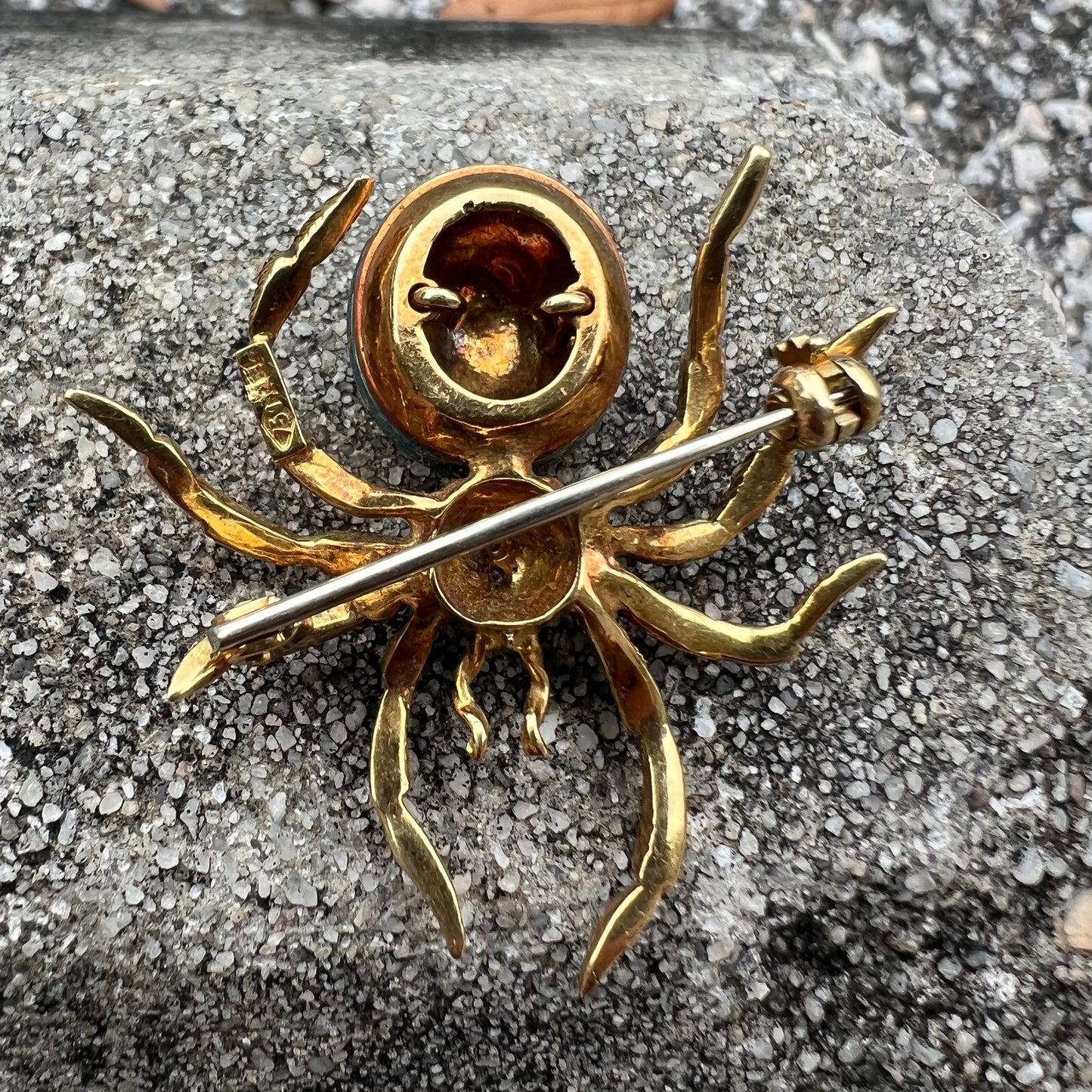 Mid-Century Italian 18k Gold Fire Enameled Spider Brooch By Corletto