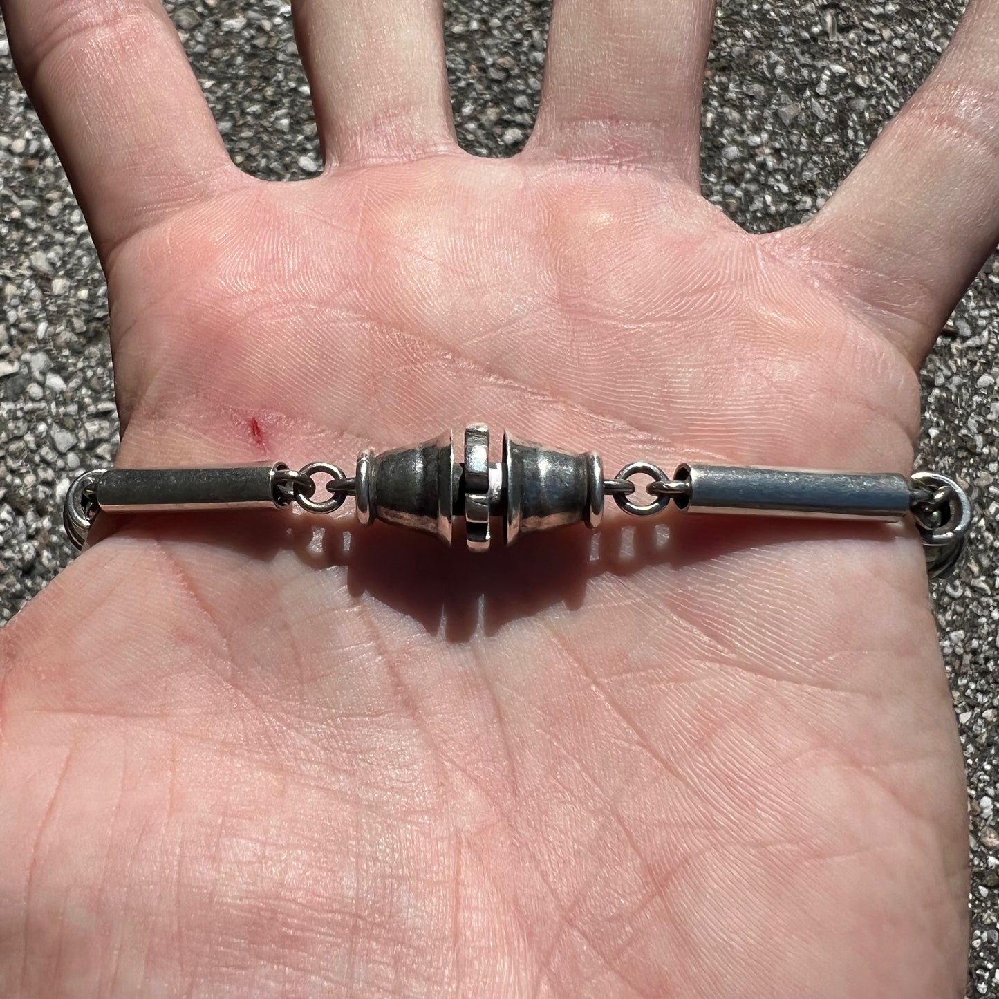Pre 1950’s Old Mexico Solid Sterling/.925 Artist Signed Handmade “Grenade Link” Necklace (23.5”)