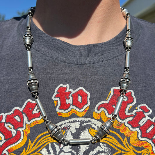 Pre 1950’s Old Mexico Solid Sterling/.925 Artist Signed Handmade “Grenade Link” Necklace (23.5”)