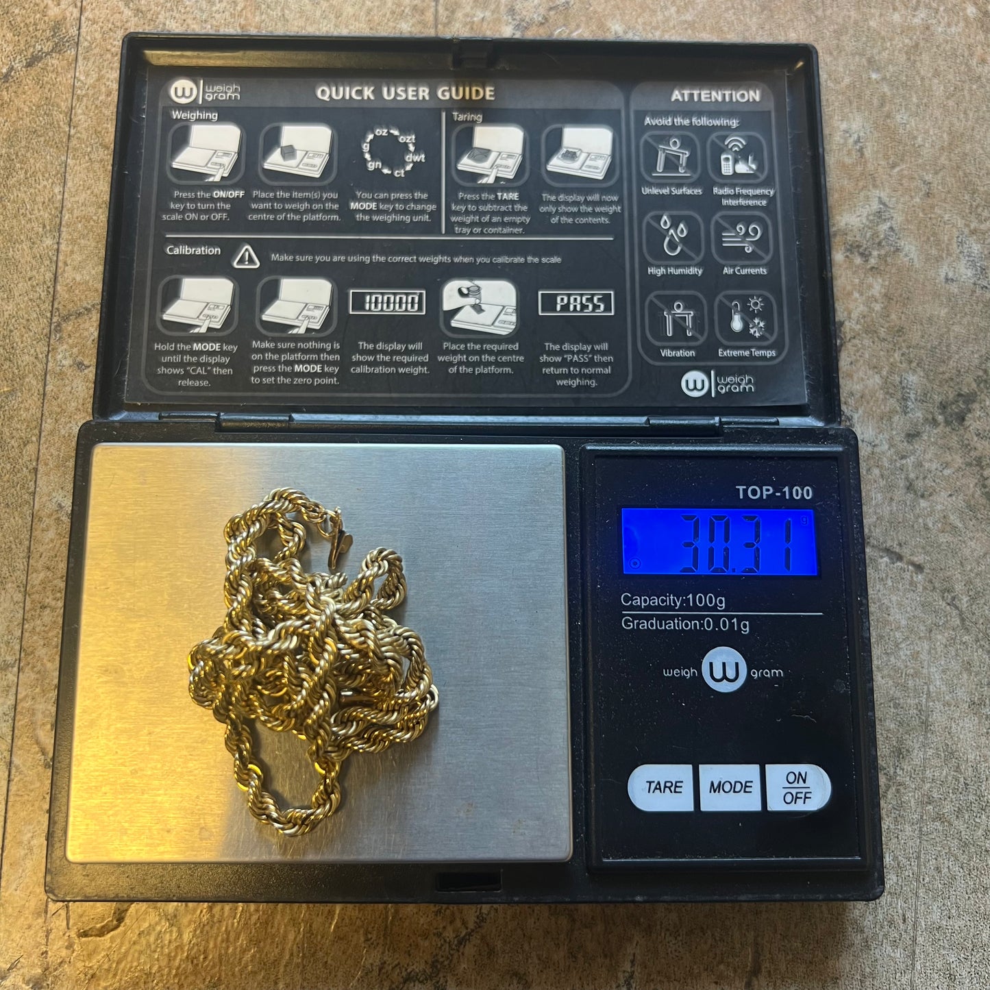 1970’s Solid 14k Yellow Gold Classic Rope Chain Necklace (21.5”)