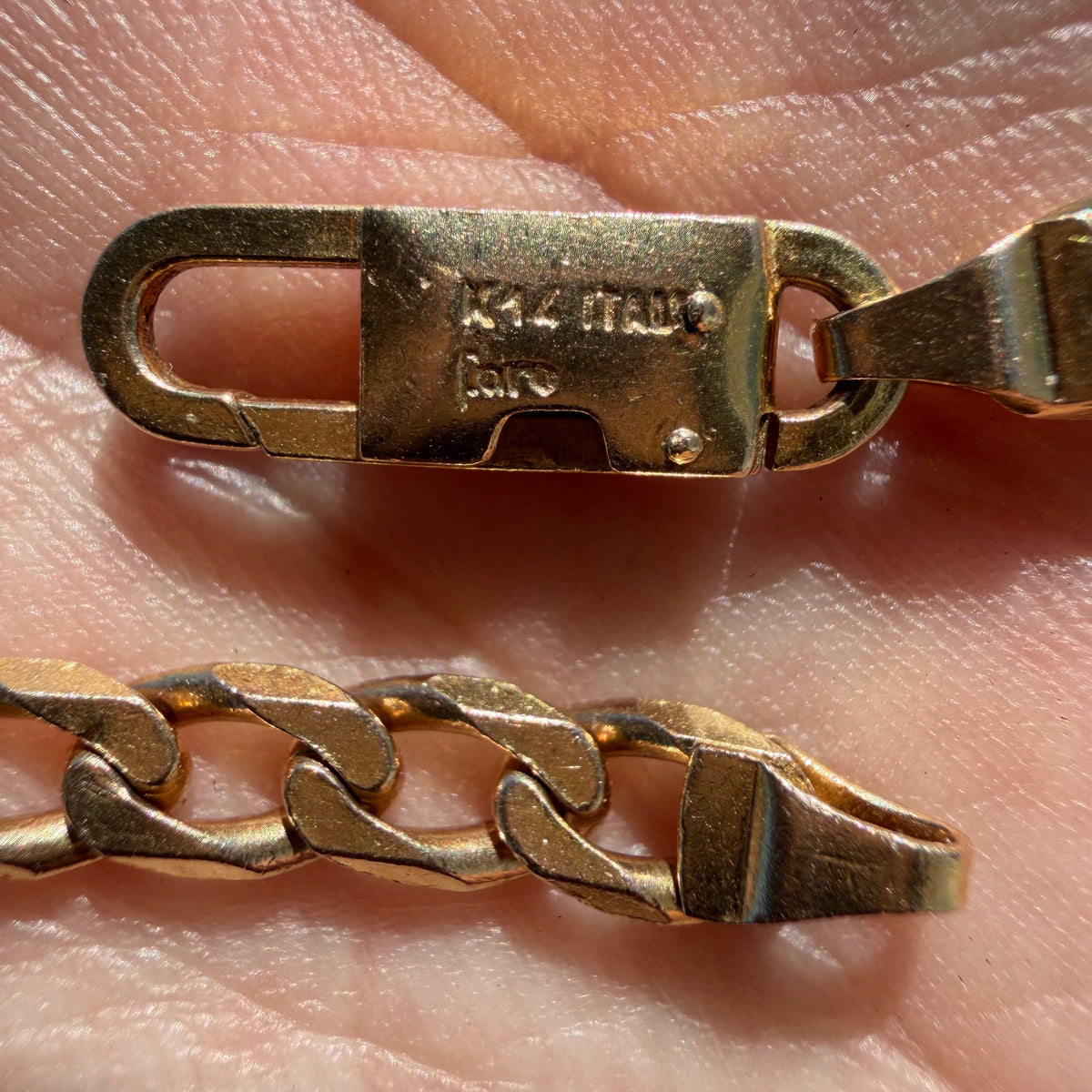 Vintage Solid 14k Yellow Gold Italian Designer Knife Edged Cuban Curb Link Necklace (20”)