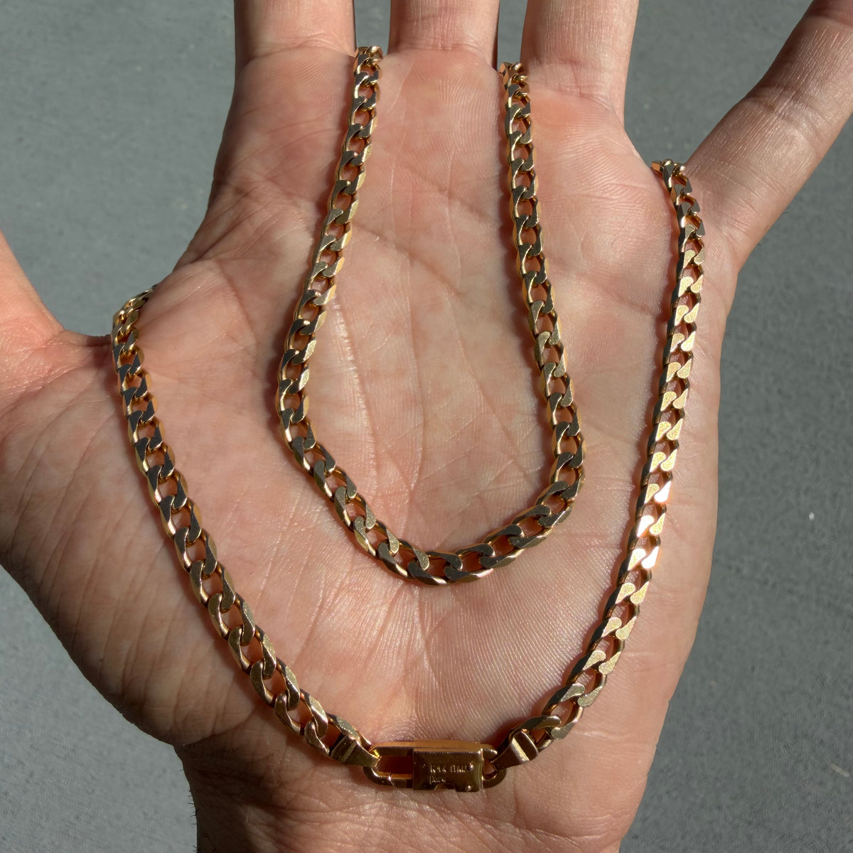 Vintage Solid 14k Yellow Gold Italian Designer Knife Edged Cuban Curb Link Necklace (20”)