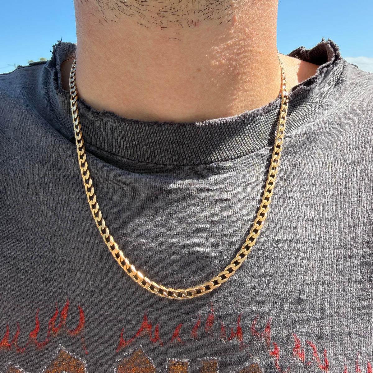 Vintage Solid 14k Yellow Gold Italian Designer Knife Edged Cuban Curb Link Necklace (20”)