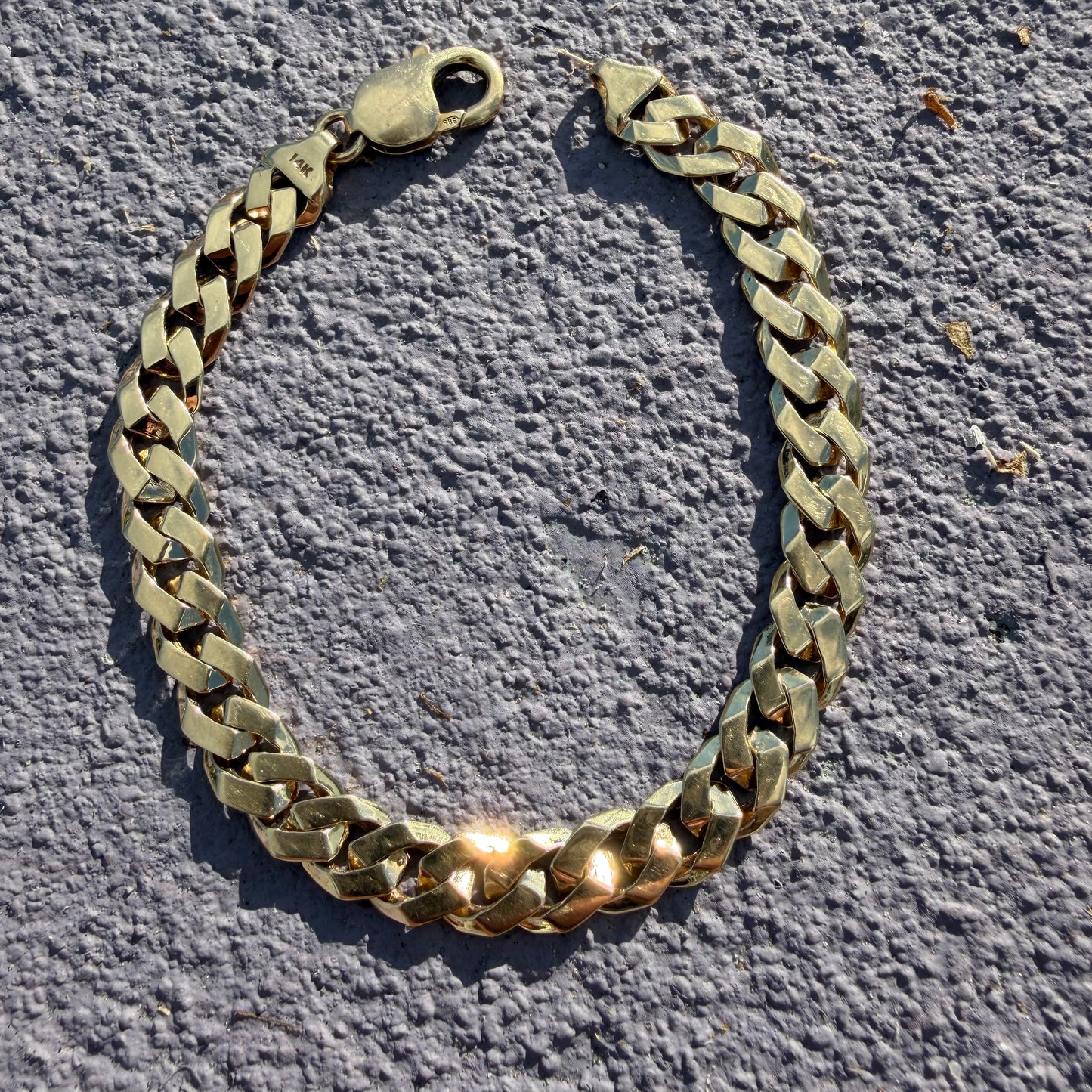 Vintage Solid 14k Yellow Gold Sleek Cuban Link Bracelet (8”)