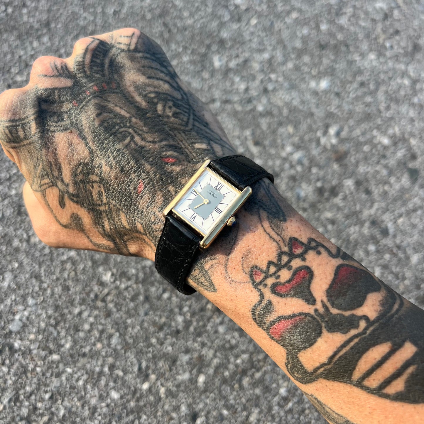 1990’s Cartier Tank Vermeil Watch With Alligator Deployment Strap