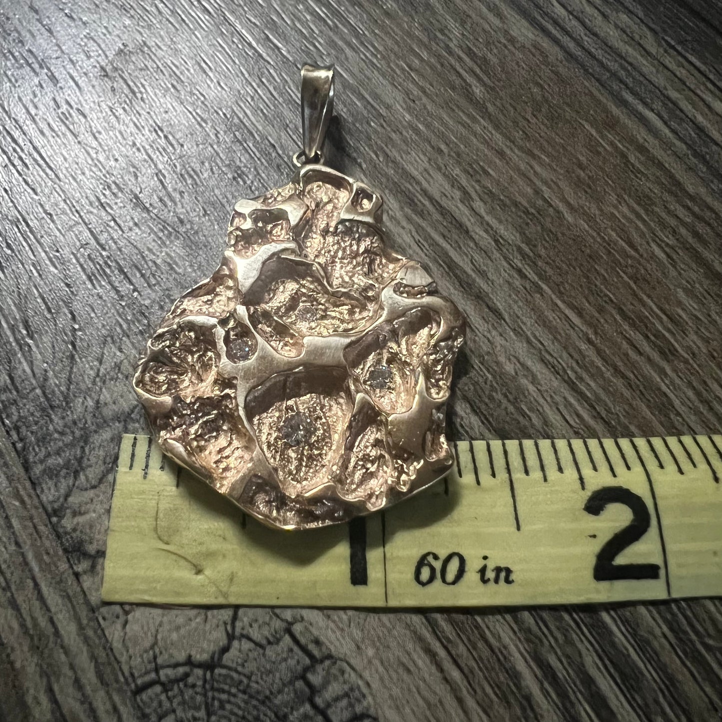 Custom 14k Natural VVS Diamond Encrusted Heavyweight Nugget Pendant