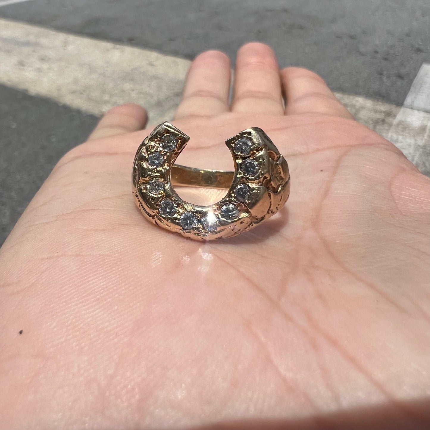 1970’s-80’s 14k Natural Diamond (.50ctw) Flooded Nugget Horseshoe Ring