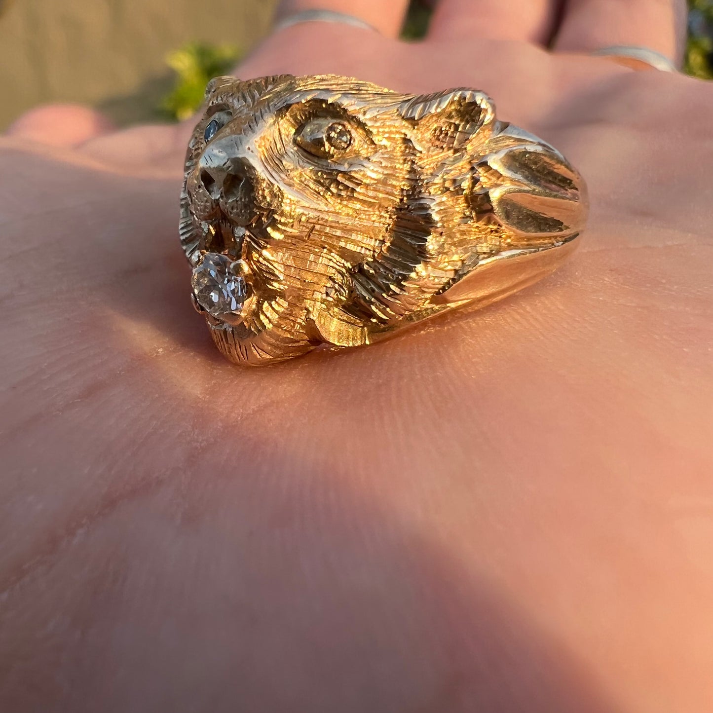 Vintage 14k Diamond Encrusted Tiger Ring