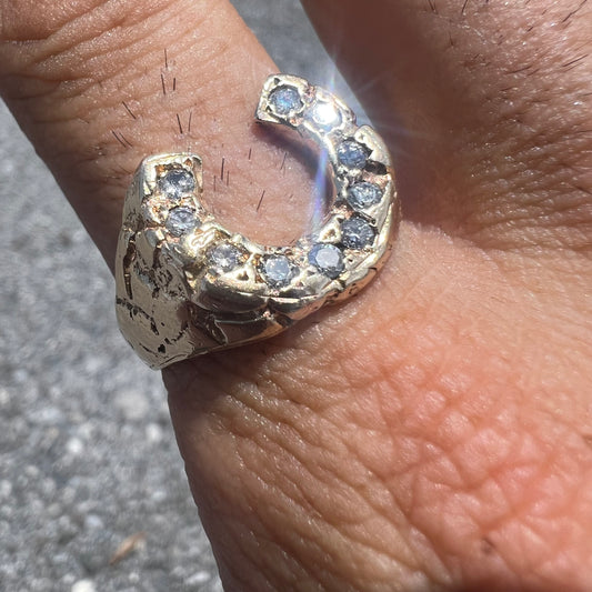 1970’s-80’s 14k Natural Diamond (.50ctw) Flooded Nugget Horseshoe Ring