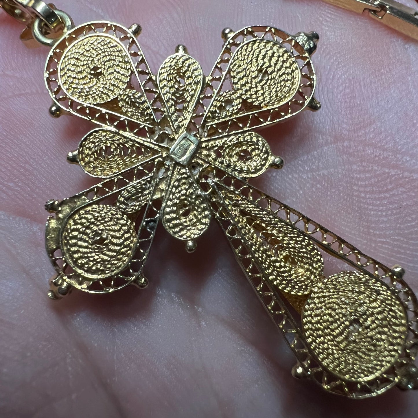 Antique 18k/Ruby Cannatille Cross Pendant