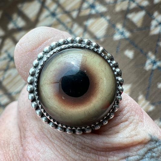 Mid-Century Sterling/.925 Southwestern Handmade Prosthetic Glass Eye Ring